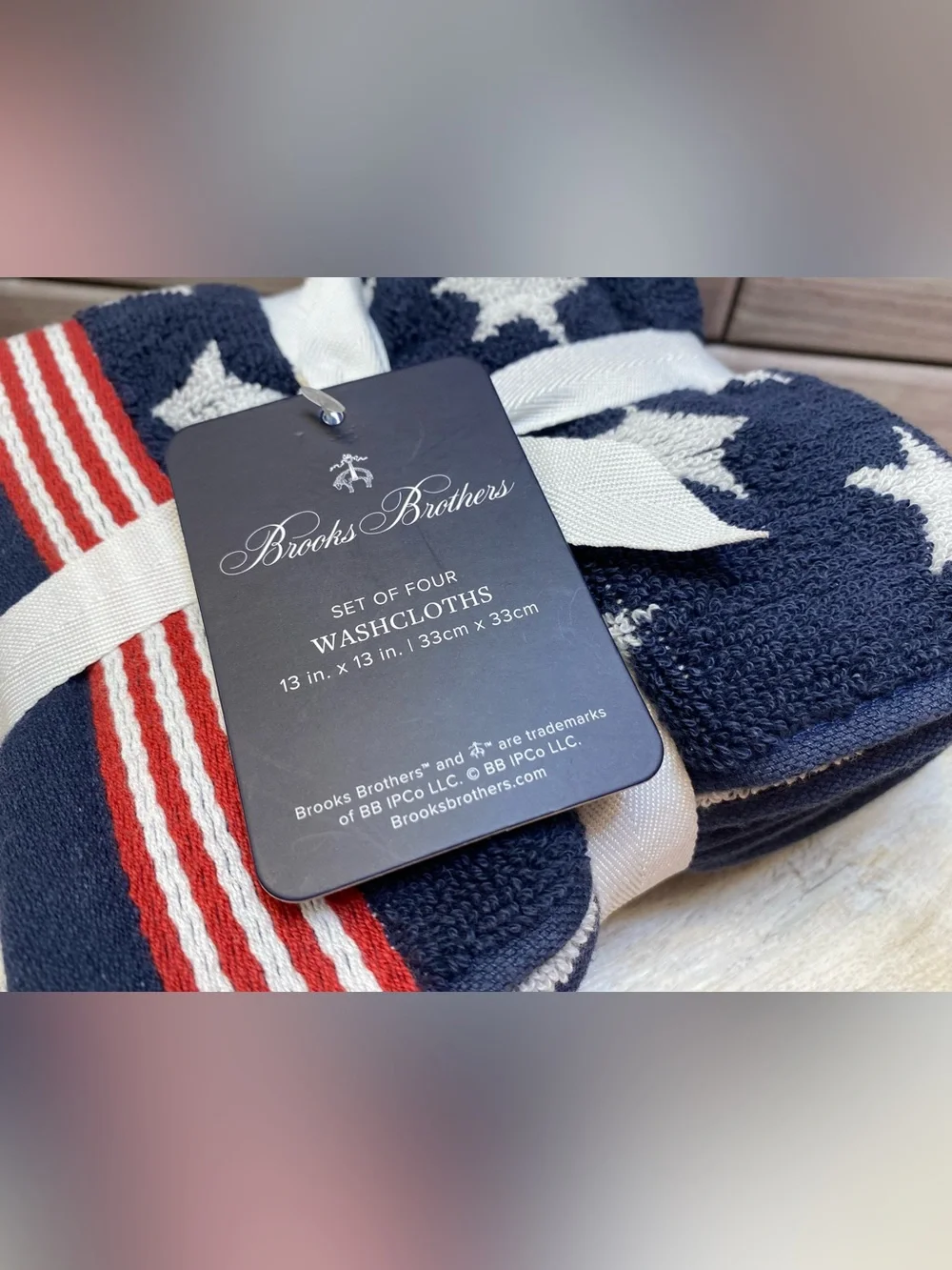 Brooks Brothers ❤️(4) Americana star Pattern Washcloths 13x13” New